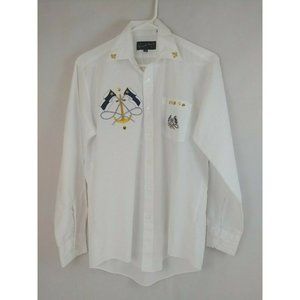 Vintage 1980s Rene de France White Shirt With Flags & Anchors Size 32/33 14 1/2